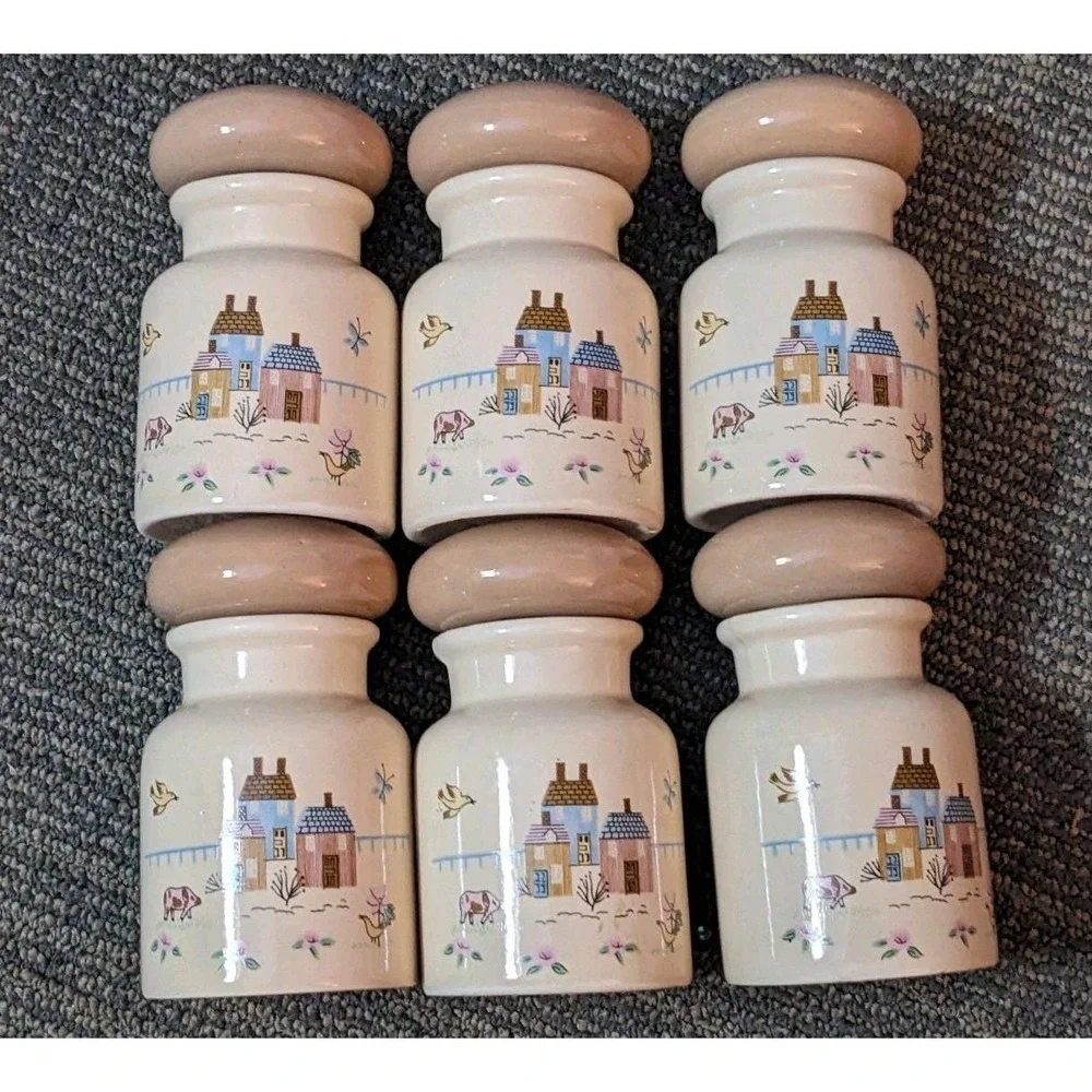 Vintage International Heartland Spice Jars Set 6 Ceramic Canisters Farmcore